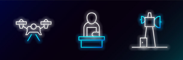 设置线天线无人机和突发新闻图标图片下载