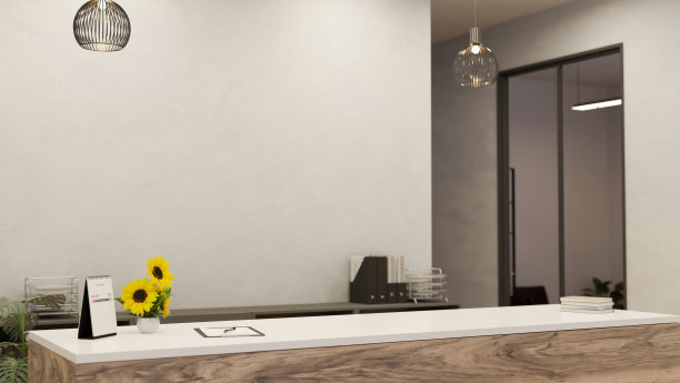 现代公司接待处或前台区域的室内设计与柜台。诊所登记图片下载