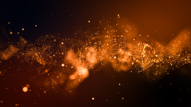 三维插图渲染颗粒金色闪光在黑色背景。图片下载