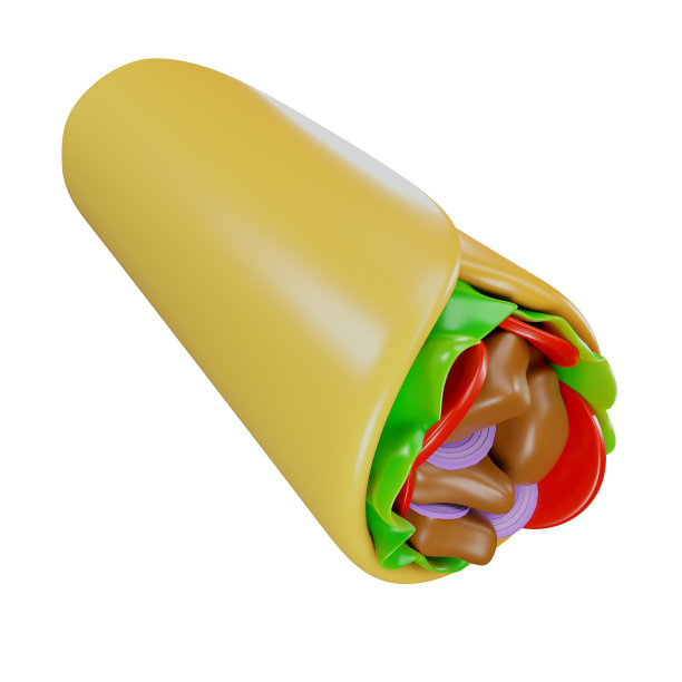 墨西哥卷饼配肉和沙拉。浇上肉和洋葱。拉丁美洲食物。玉米煎饼图标。登录页面设计图标。3 d渲染。插图。图片下载