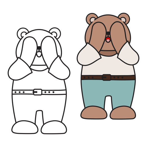 泰迪熊黑白轮廓插图图片下载