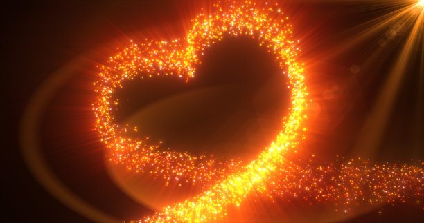 在情人节的黑色背景上，从粒子的神奇能量线条中提取的发光的心形爱的黄色黄金。抽象的背景图片下载