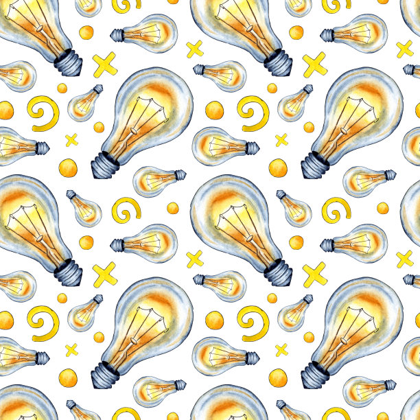 灯泡图案和涂鸦水彩涂鸦图片下载