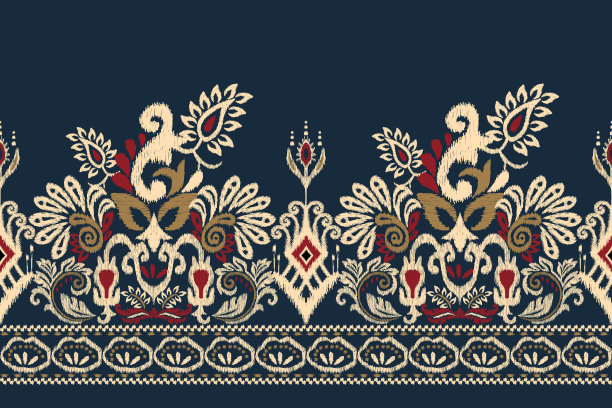 几何民族伊卡特花涡纹刺绣图片下载