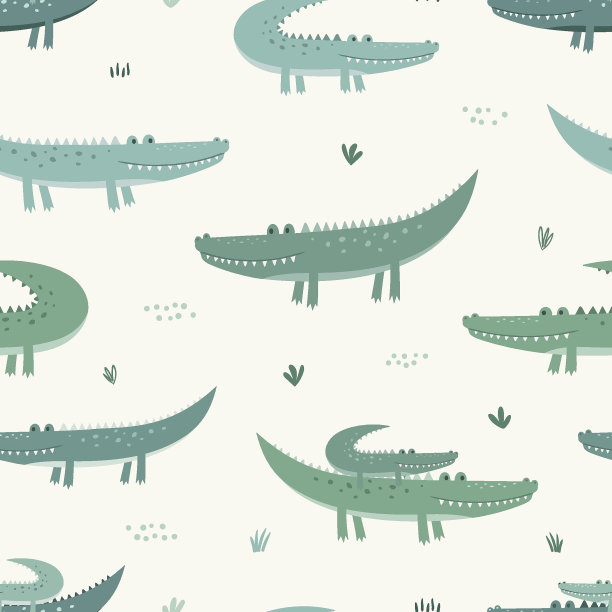 无缝模式与可爱的鳄鱼。矢量插图。图片下载
