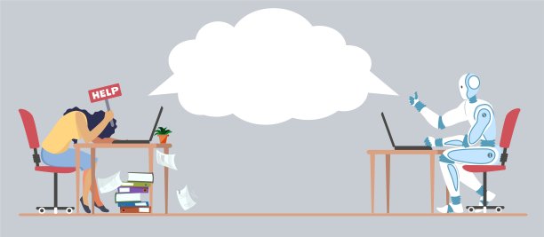 机器人在线矢量支持服务。人工智能帮助热线协助互联网插图。女性寻求帮助，虚拟机器人顾问提供咨询。人工智能热线中心图片下载