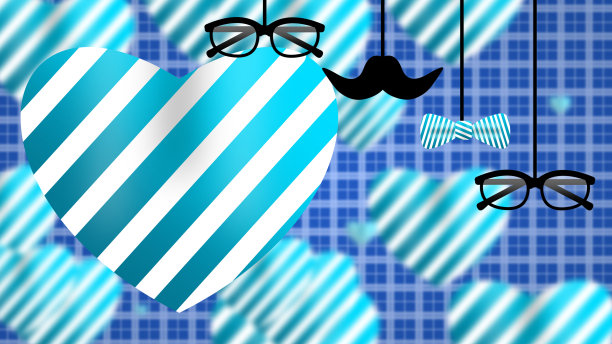 在模糊的蓝色心脏上测试免费的父亲节插图图片下载