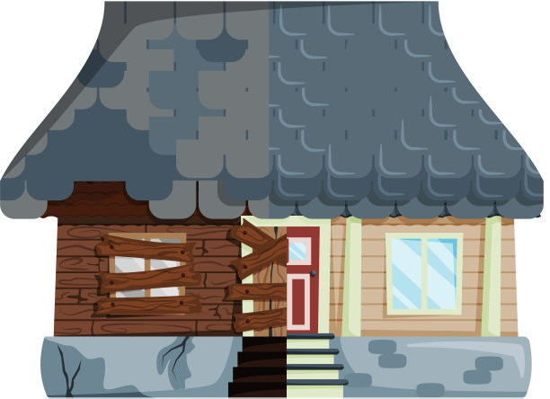 家居装修，老房子前后修复。新老郊区小屋。改造建设图片下载