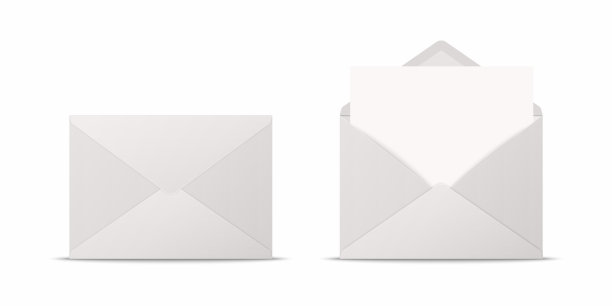 矢量现实的白色封闭，打开信封与信里面。折叠和展开白色信封图标，模型设置封闭隔离。消息，警告，祝贺，惊喜，秘密概念图片下载