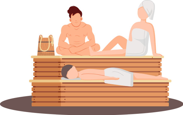 桑拿房和蒸汽房。一群人在蒸桑拿。人们在banya放松，用桦树扫帚蒸蒸汽图片下载