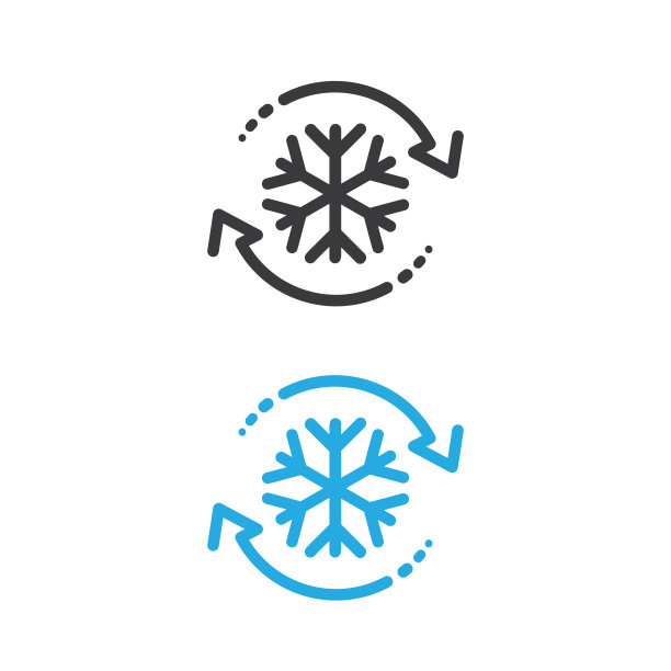 冰柜控制图标，自动冷却或除霜，调节汽车或房屋，雪花带有两个旋转箭头。图片下载