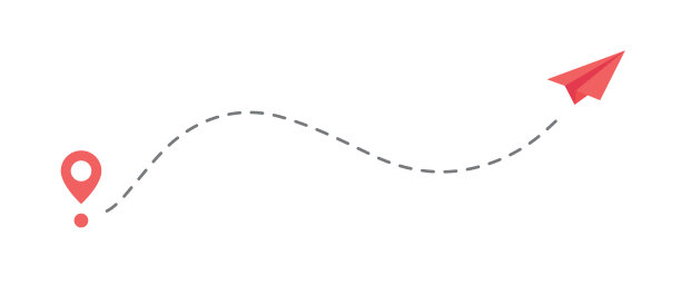 纸飞机虚线。飞行路线。引脚图标路径。标记的位置。图片下载