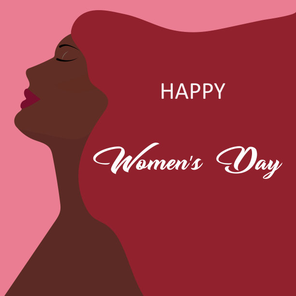 3月8日，明亮的明信片上有一个女孩，黑皮肤，长发。图片下载