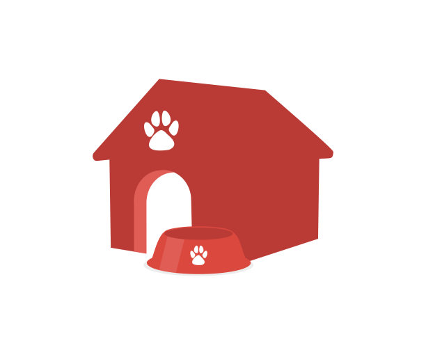 狗屋与食物碗孤立的白色背景。狗的狗窝矢量设计和插图。图片下载