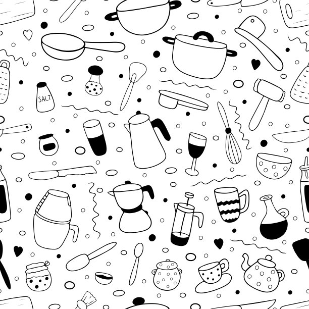手绘一套厨房工具图案图片下载