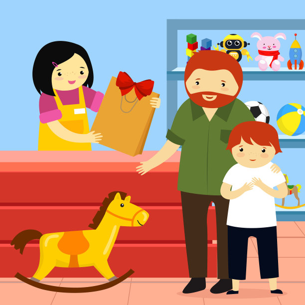 一个快乐的家庭在玩具店买玩具图片下载