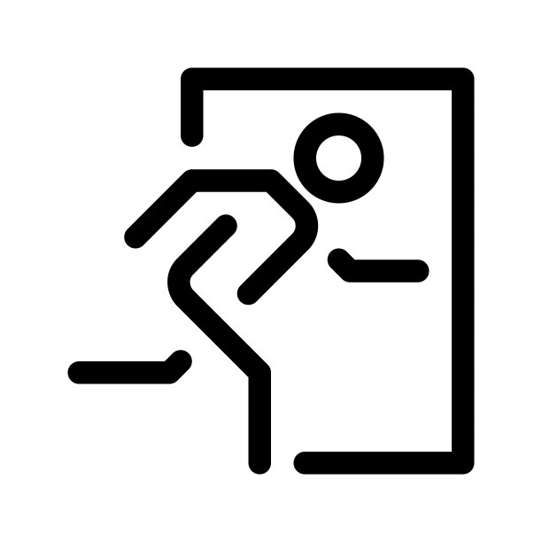 紧急出口轮廓图标。，逃生路线线标志。矢量图形图片下载