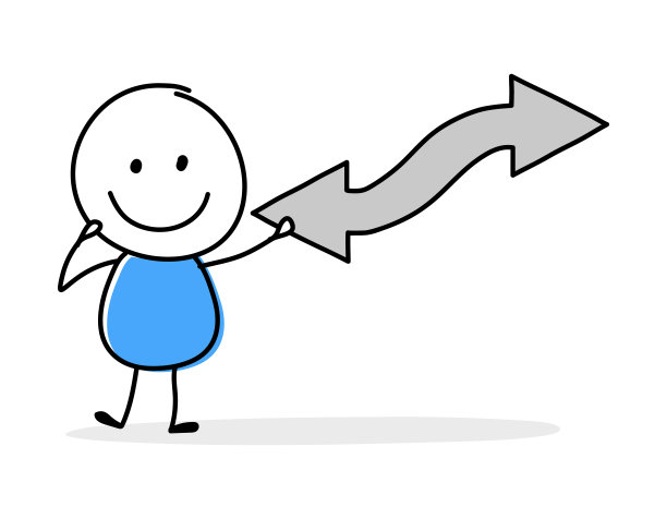 手绘箭头符号。有趣的概念，棍子人拿着图标。卡通风格设计。矢量图图片下载