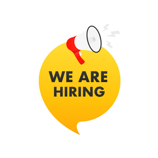 招聘服务用纸贴纸。我们在Megafon雇了一个语音泡泡。用于商业、营销和广告的喇叭横幅。向量illustrationPrint图片下载