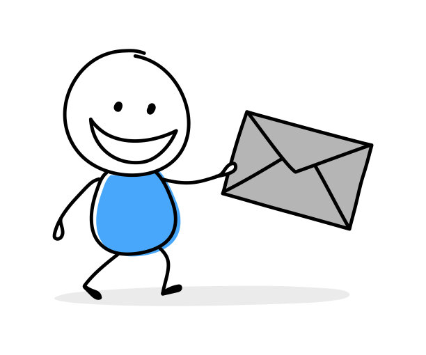 有趣的卡通stickman手持信封图标。商业演示的手绘设计。矢量图图片下载