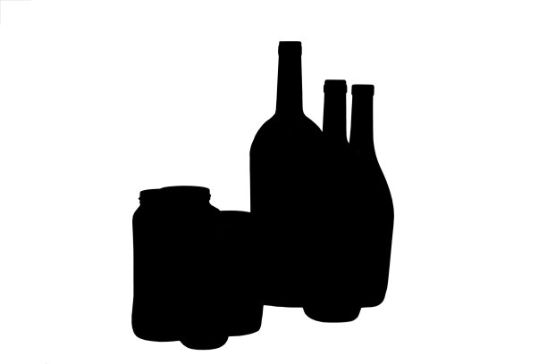 白色背景上的一组瓶子和罐子的剪影图片下载