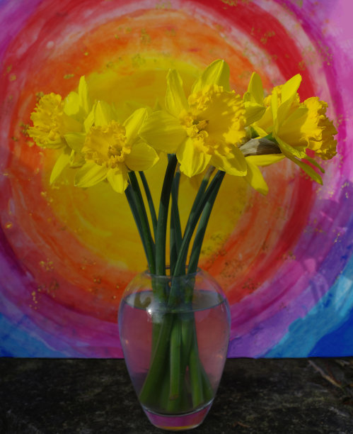 水仙与阳光水彩背景图片下载