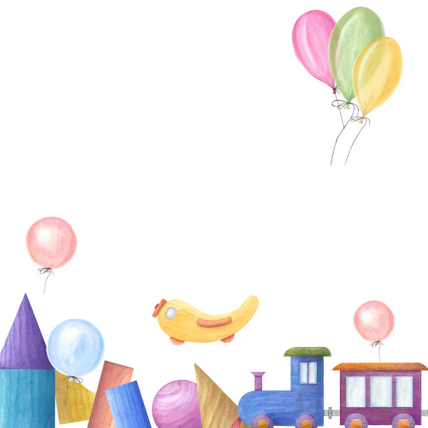 水彩插图与儿童木制玩具孤立在白色背景。托儿所，儿童房装饰。环保材料儿童玩具。打印，海报，背景，装饰，壁纸，包装。图片下载