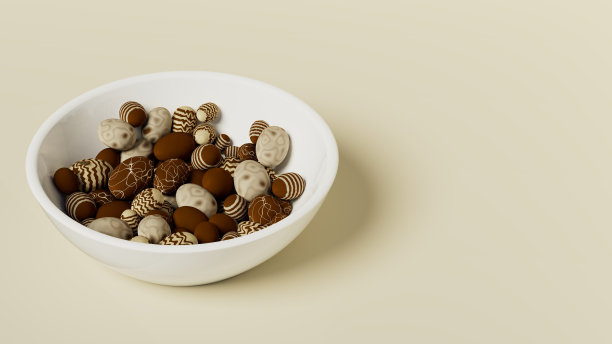 白色碗里的黑白巧克力蛋，3d插图图片下载