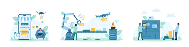 邮政投递服务集，微型人控制机器在仓库，使用邮箱图片下载