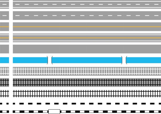 各种形状的铁路、公路和河流框架和边界，也可以用于地图制作/插图材料(矢量插图)图片下载