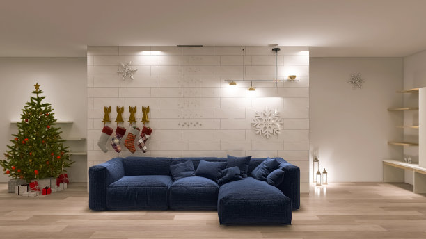 喜庆圣诞房室内设计，3d渲染图片下载
