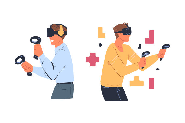 男子戴着虚拟现实耳机沉浸其中图片下载