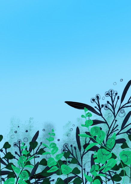 抽象天蓝色水彩画纹理背景与花卉点缀图片下载