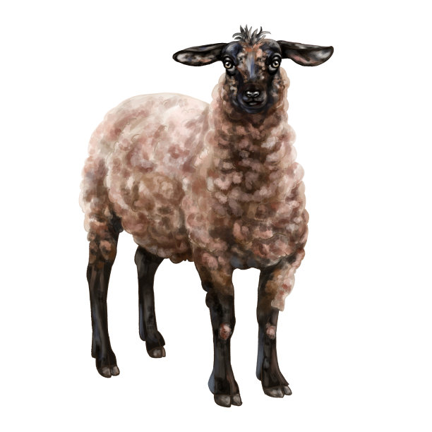 毛绒绒的黑棕色绵羊。数码插图。孤立的对象。从农民的收藏中图片下载