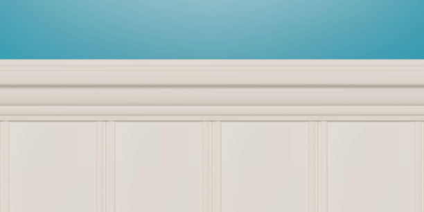 白色的床头板或壁板与顶部椅子保护装饰无缝模式上的蓝色墙壁图片下载