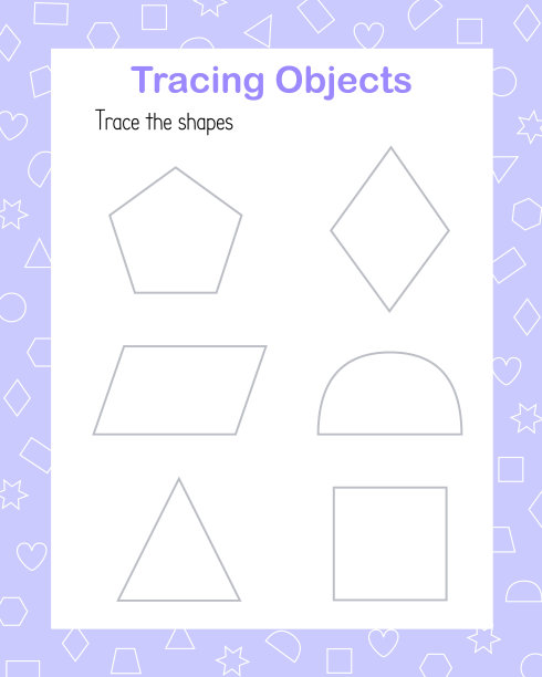 描摹几何线形手写体练习矢量插画教育练习册，绘制物体休闲活动学习概念，游戏为儿童教师资源图片下载