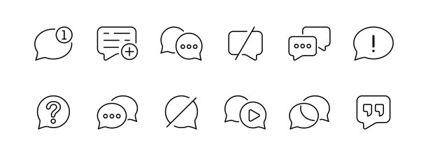 语音气泡设置图标。通信，聊天，静音，通知，静音，邮件，消息，信息，支持。认为概念。白色背景上的矢量线图标图片下载