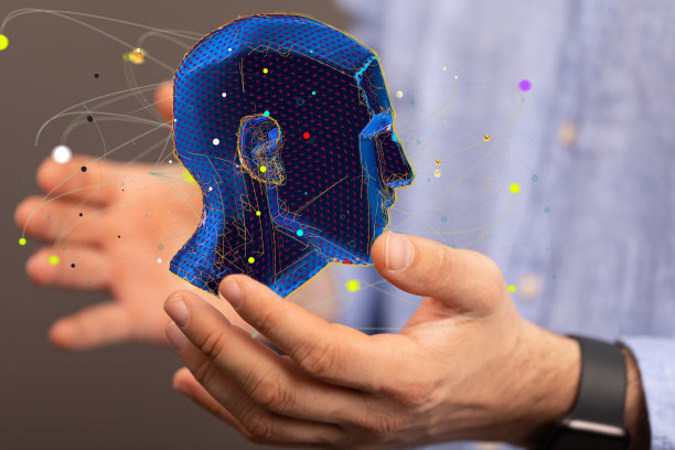 手上方的3D人脑图标-人工智能概念图片下载