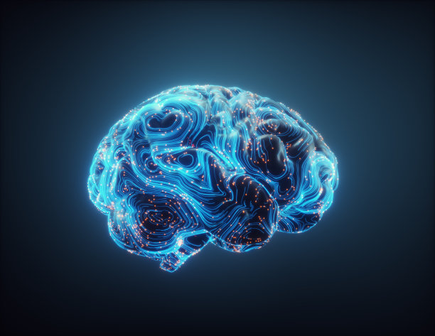 抽象的多边形大脑，发光的点和线，图片下载