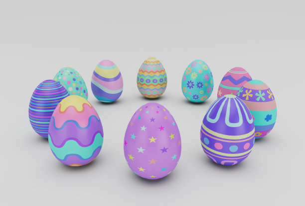 彩色复活节彩蛋在白色背景上的最小3d渲染图片下载