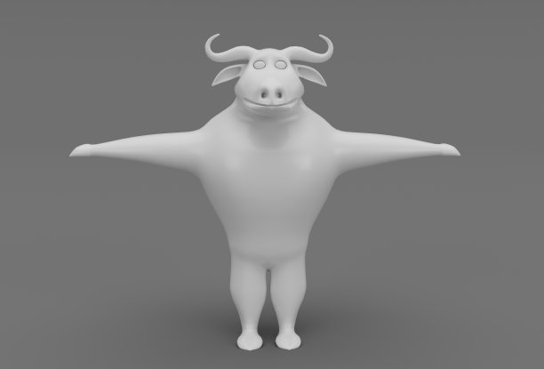 水牛卡通人物，最小的3d渲染在白色背景图片下载