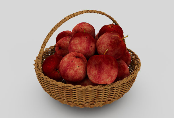 红色苹果篮在白色背景上的最小3d渲染图片下载