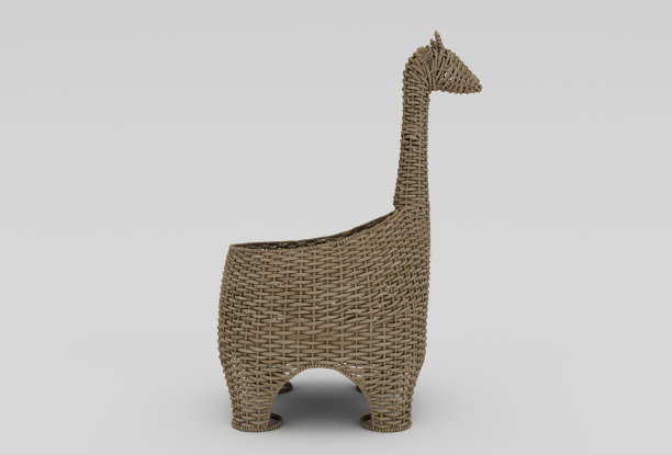 长颈鹿竹篮柳条最小的3d渲染在白色背景图片下载