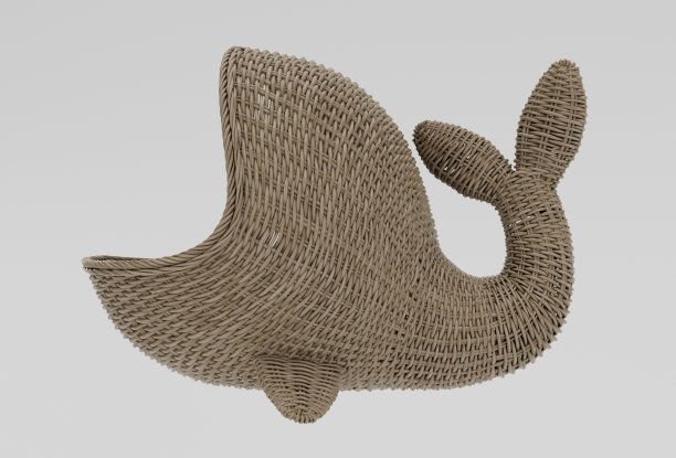 鲸鱼竹篮柳条与布最小的3d渲染在白色背景图片下载