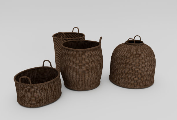 竹篮柳条与布最小的3d渲染在白色背景图片下载