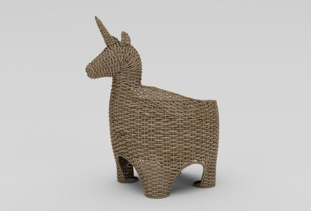 独角兽竹篮柳条与布最小的3d渲染在白色背景图片下载