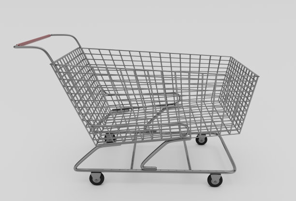 手推车篮子最小的3d渲染在白色背景图片下载