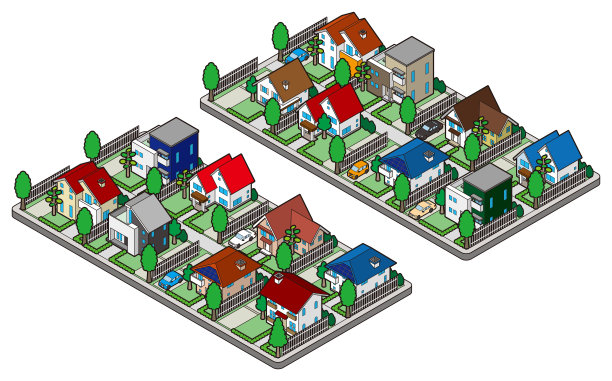 建筑物的三维插图。城市的观点。图片下载