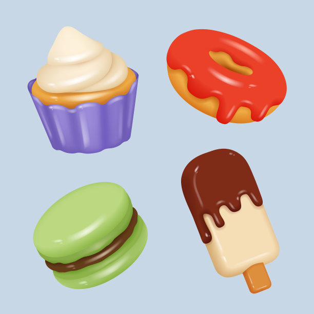 甜的食物。橡皮泥美味的产品美味的蛋糕甜点体面的矢量糕点逼真的渲染图片下载