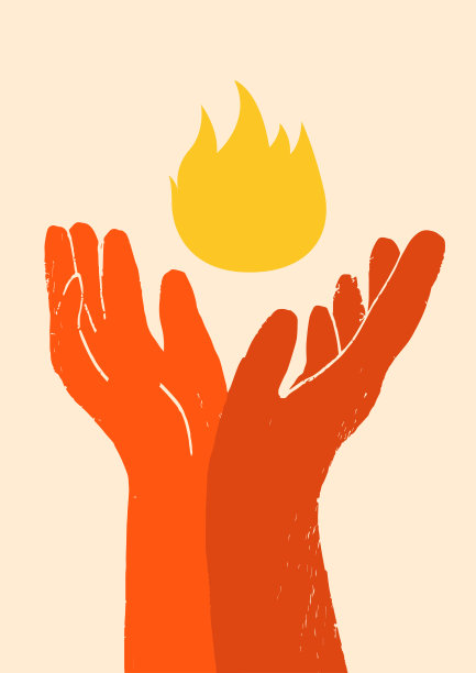 手握火的抽象海报。油墨图形与几何形状的背面。标签或海报，价格标签。简单，平面设计。图案和背景。海报，封面，横幅。图片下载